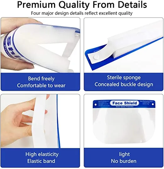 10 PCS Face Shield with Elastic Band and Transparent Visor Breathable and Reusable to Protect Eyes, Mouth, and Face for Adults