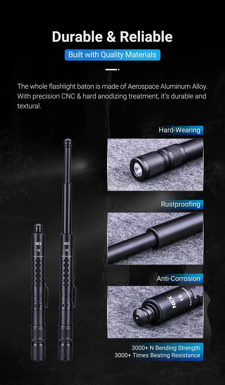 15 Inch Police Baton with LED Flashlight Baton Defense Light Baton