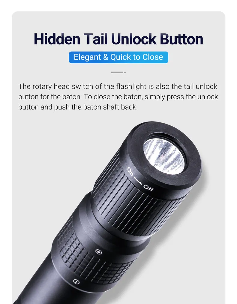 15 Inch Police Baton with LED Flashlight Baton Defense Light Baton