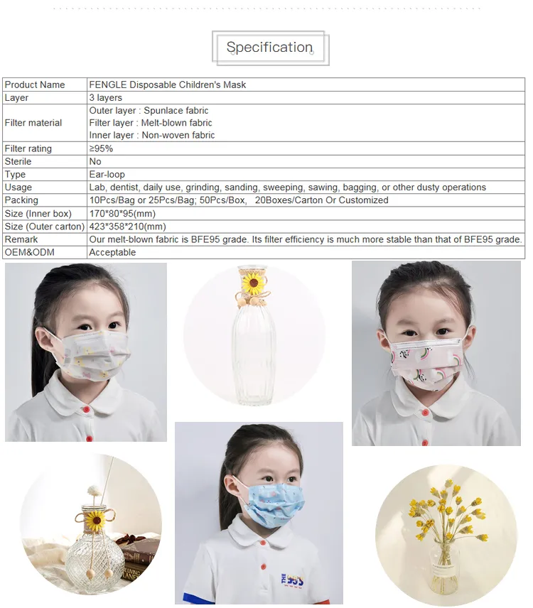 2021 Wholesale Disposable Face Virus-Prevention Mask for Children Nonwoven 3ply Facial Prevent Infection Dust Certificated Safety Protective Mask in Stock