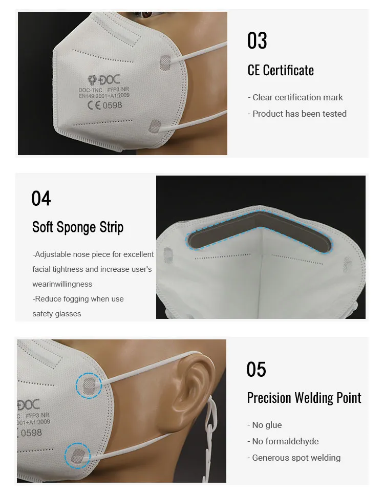 5ply Disposable Civil Quality Protective Adult Dust Face Mask 3D Foldable FFP3