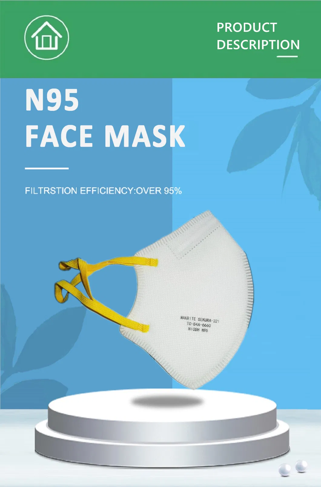 95% Efficient Protection Against Non-Oil Particulates N95 FFP2 Protective Mask