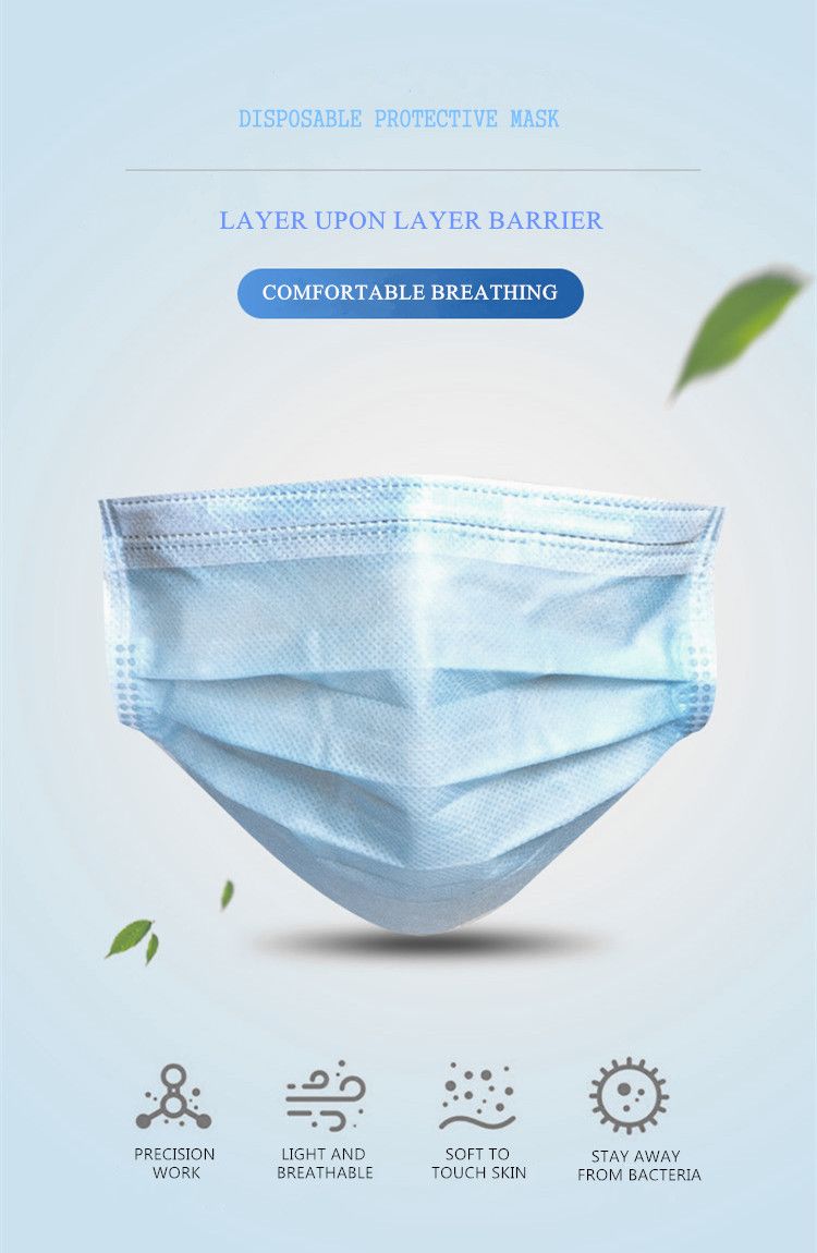 99%Bfe Protective Safety Inspection Oral Dental Non-Woven 3-Layer Dust Mask Disposable Masks for Kids and Adults with Earlobe Lace