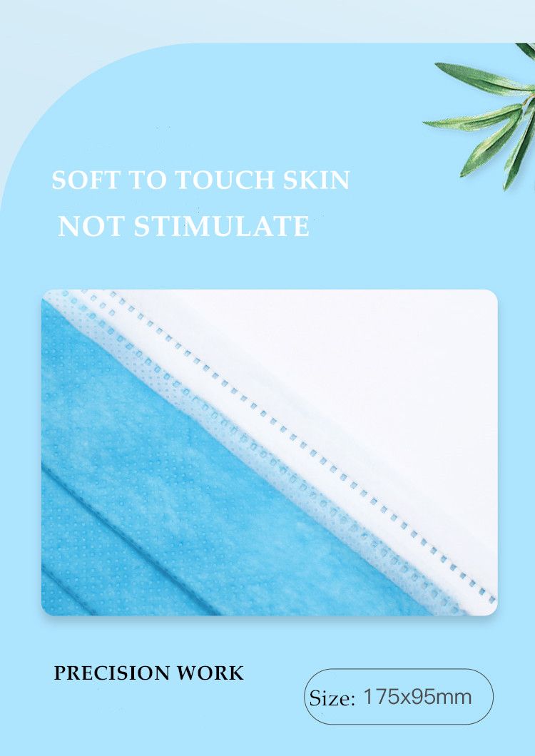 99%Bfe Protective Safety Inspection Oral Dental Non-Woven 3-Layer Dust Mask Disposable Masks for Kids and Adults with Earlobe Lace