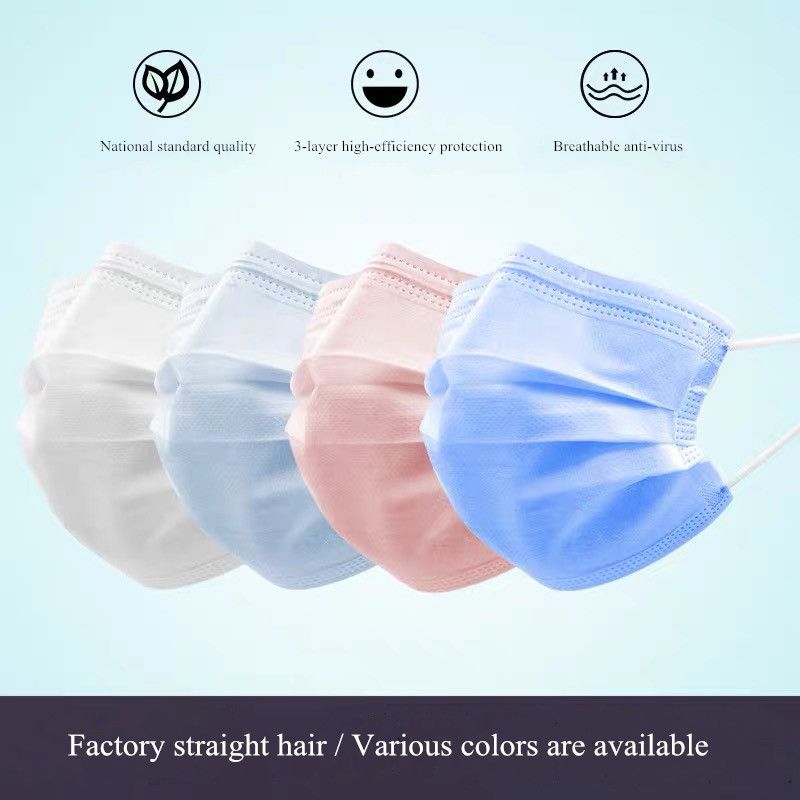 99%Bfe Protective Safety Inspection Oral Dental Non-Woven 3-Layer Dust Mask Disposable Masks for Kids and Adults with Earlobe Lace