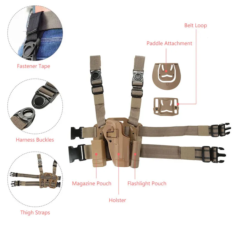 Adjustable Molle Tactical Thigh Pistol Gun Holster Right Handed Drop Leg Holster