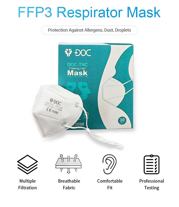 Antidust Disposable Protective Dust Face Mask Foldable 3D Type Mask FFP3 Without Valve CE