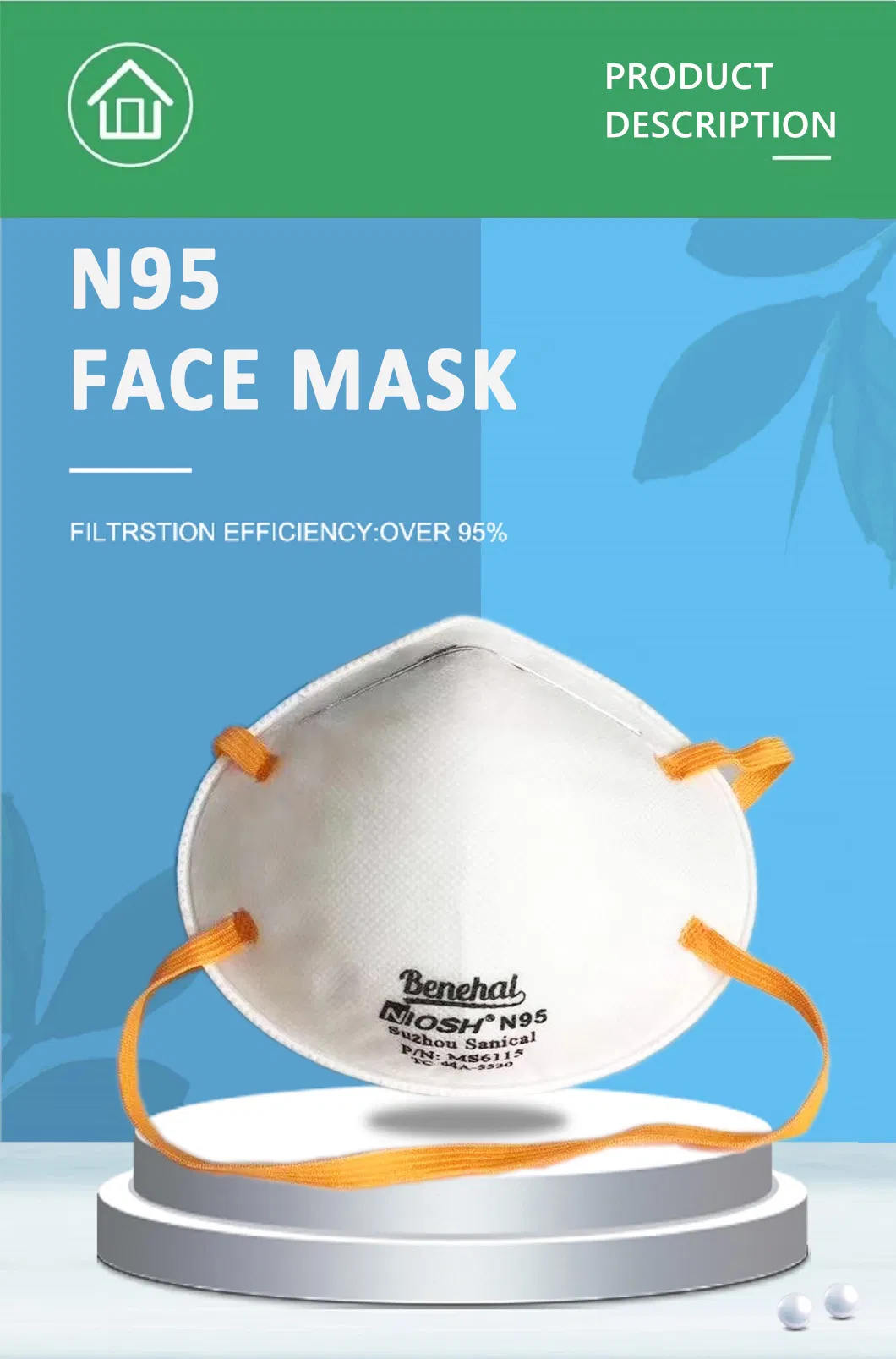 Benehal Supplier Niosh N95 Cup Masks Protective Particulate Respirators