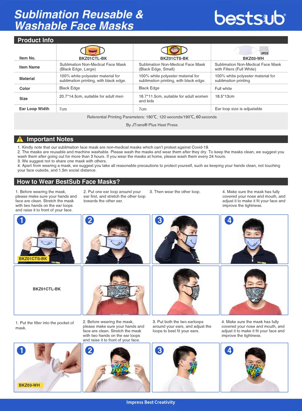 Bestsub Wholesale Supplier Bestsub Full Cotton Black Face Mask W/O Filter