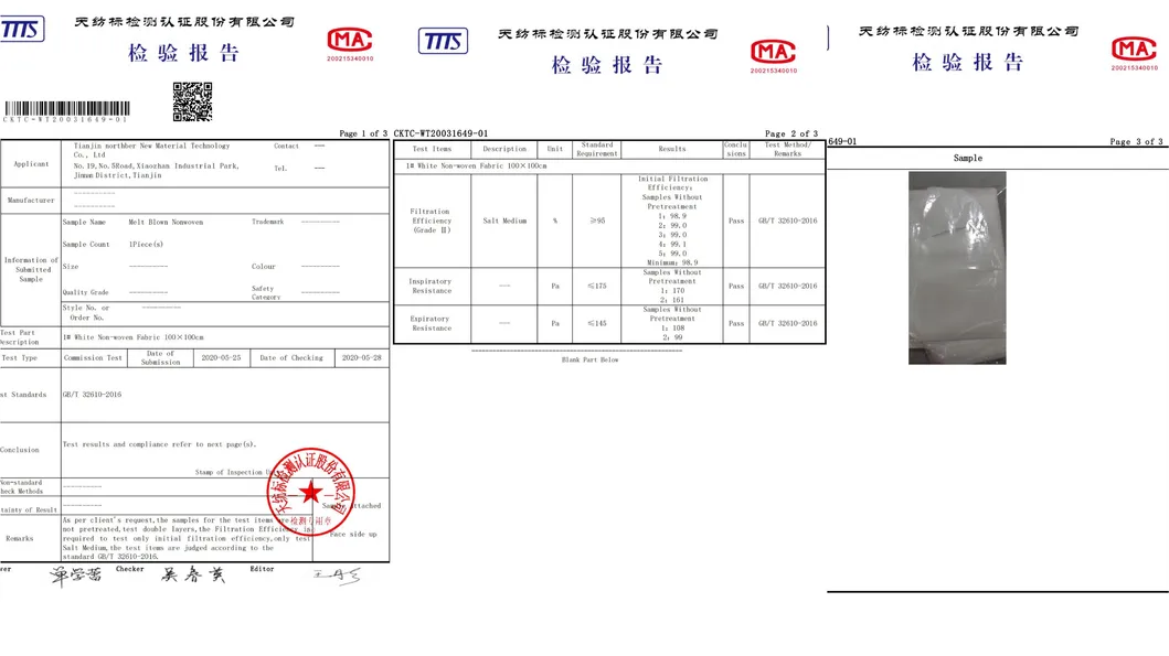 Breathable Waterproof High Filtration Low Resistance Meltblown/Melt Blown Fabric for Face Mask