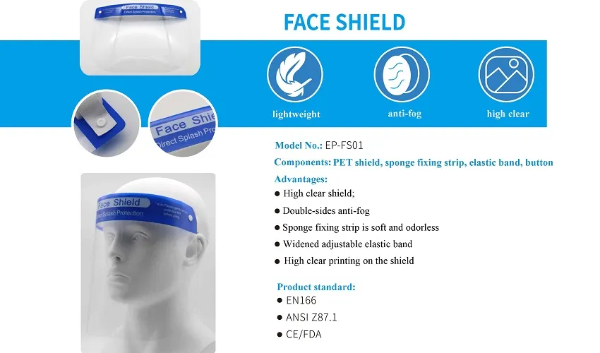 CE Anti Fog Widened Adjustable Elastic Band Face Shield