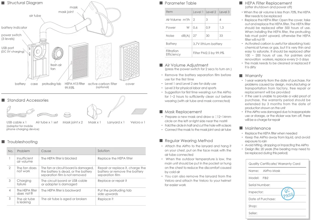 Certification Approved Safety Long Battery Time Air Fliter Airpro Mask and Facial Mask for Sale