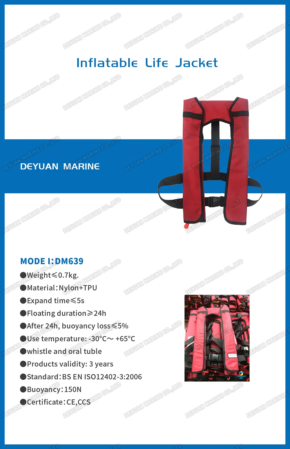 China Personalized Life Jacket Inflatable Marine Ship Working Inflatable Lifejacket