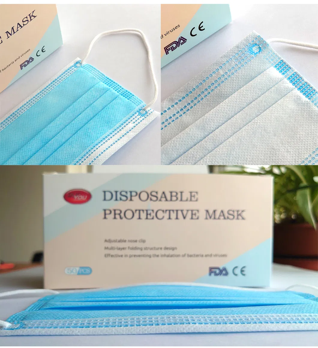 Chinese Good Supplier Ce FDA Custom Non Woven White or Blue Face Mask for Civil( 3-Ply Face Mask)