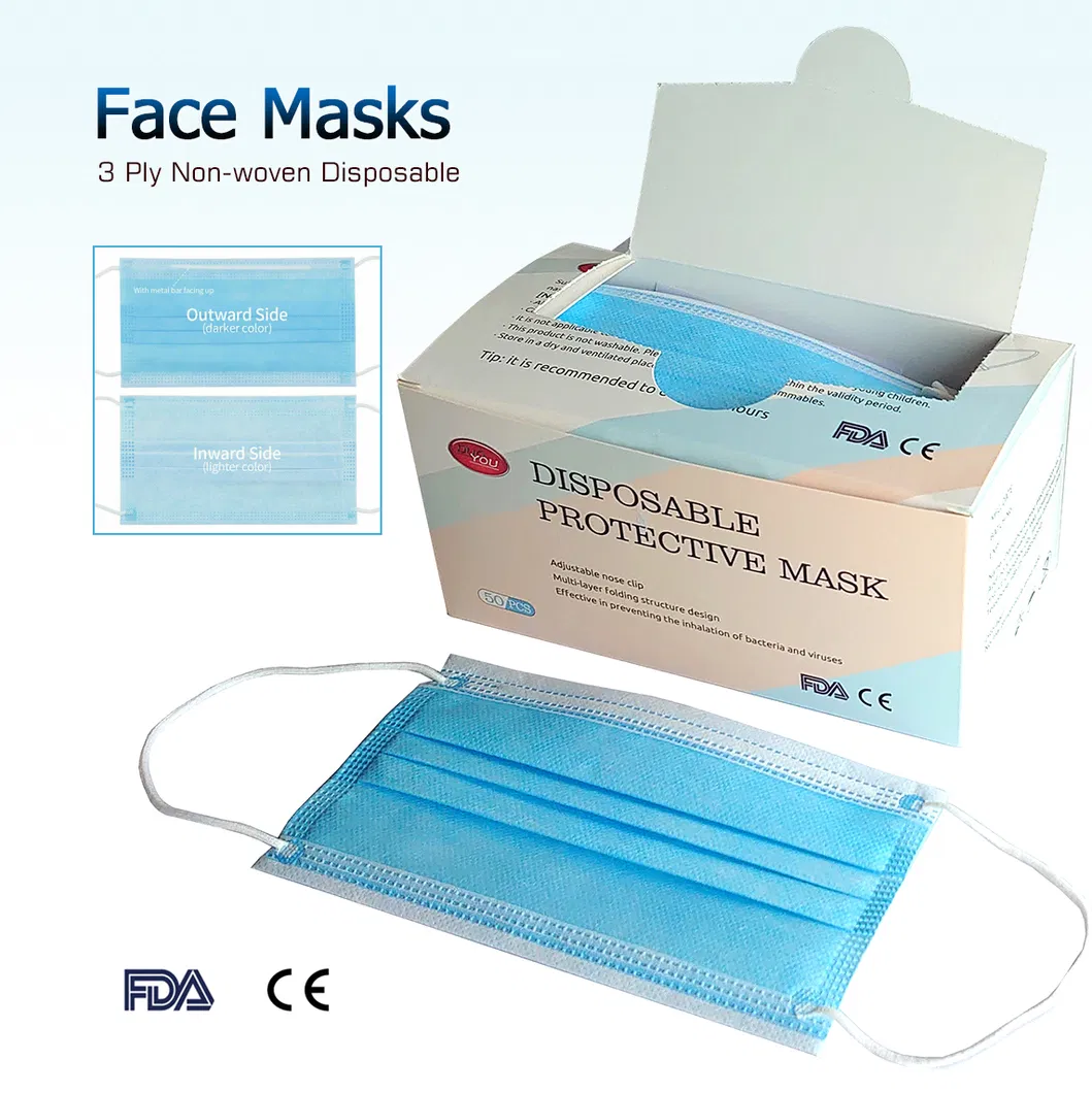 Chinese Good Supplier Ce FDA Custom Non Woven White or Blue Face Mask for Civil( 3-Ply Face Mask)