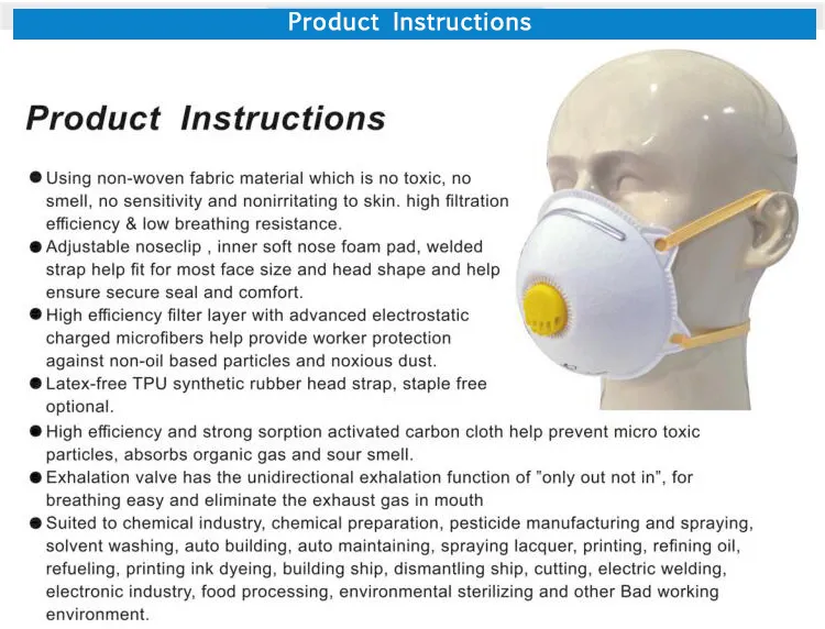 Chinese Suppliers Dust Respirator Mask Face Mask Kn95 Ffp2 Ffp1
