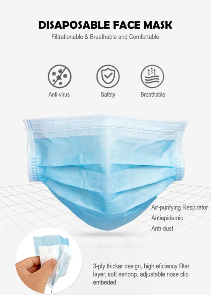 Disposable 3 Ply Non Woven N99 N95 N90 Ffp2 Ffp3 Dust Mask Respirator