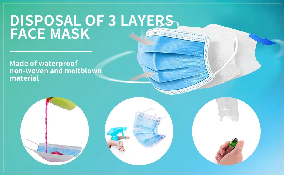 Disposable 3ply Facial Mask High Quality Anti Fog Dust Protective Lace up and Ear Hanging Face Mask