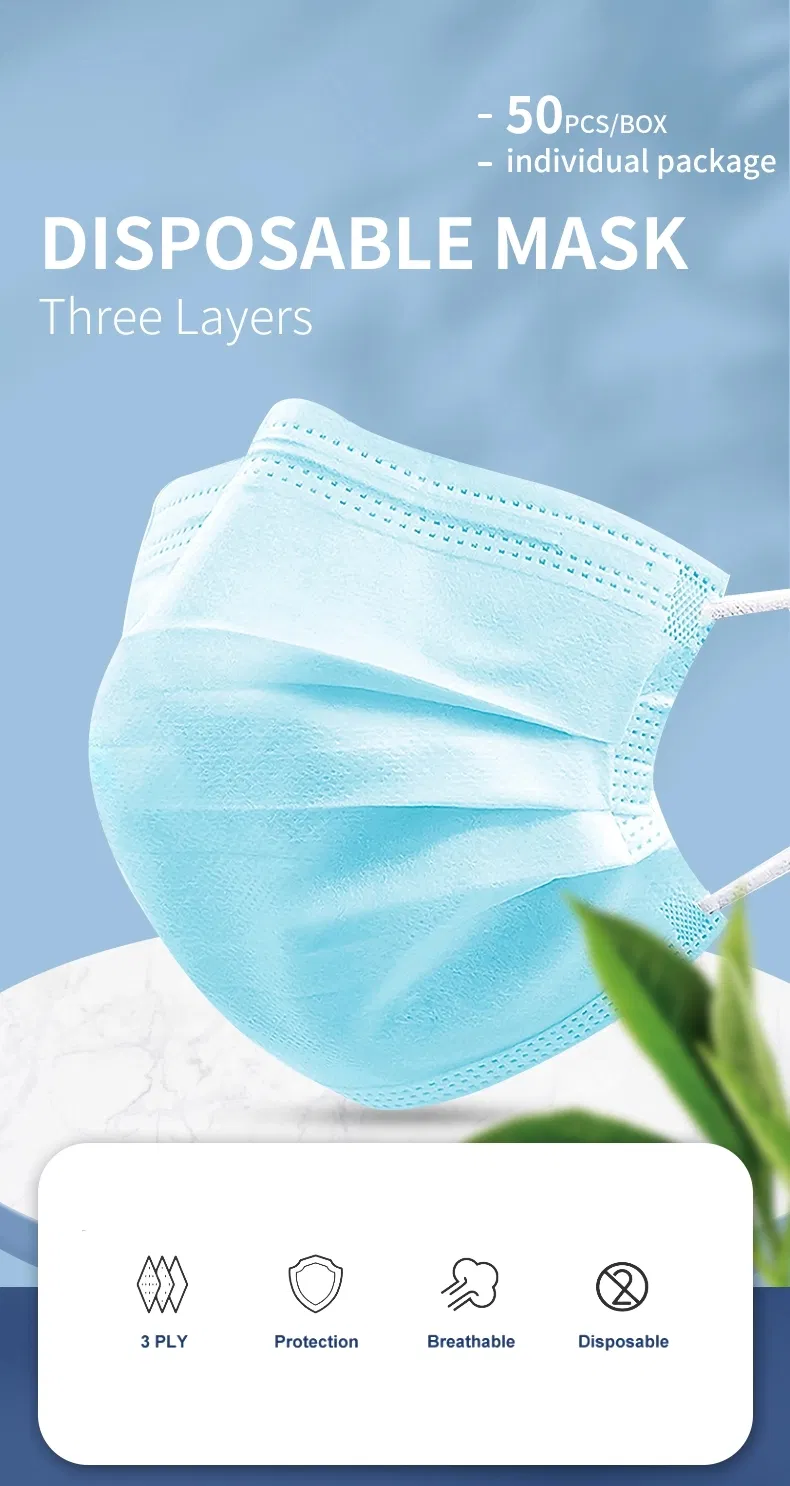 Disposable 3ply Facial Mask High Quality Anti Fog Dust Protective Lace up and Ear Hanging Face Mask