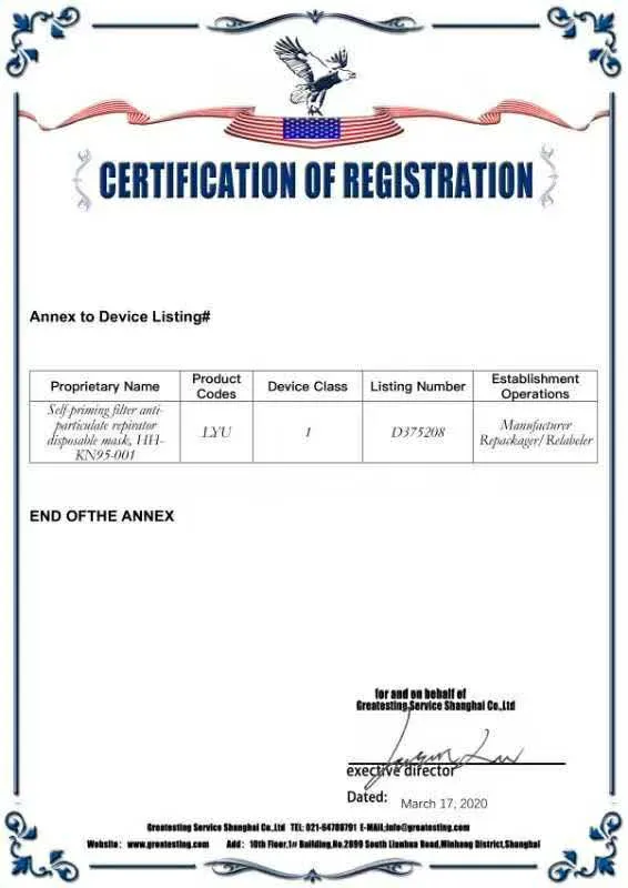 Disposable Face Musk with Certificate