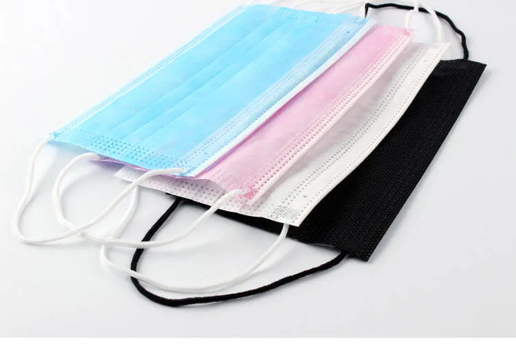 Disposable Mascarilla Negra and White Dental Dust Earloop Fabric Facemask Printed Custom 3 Ply Mask Black