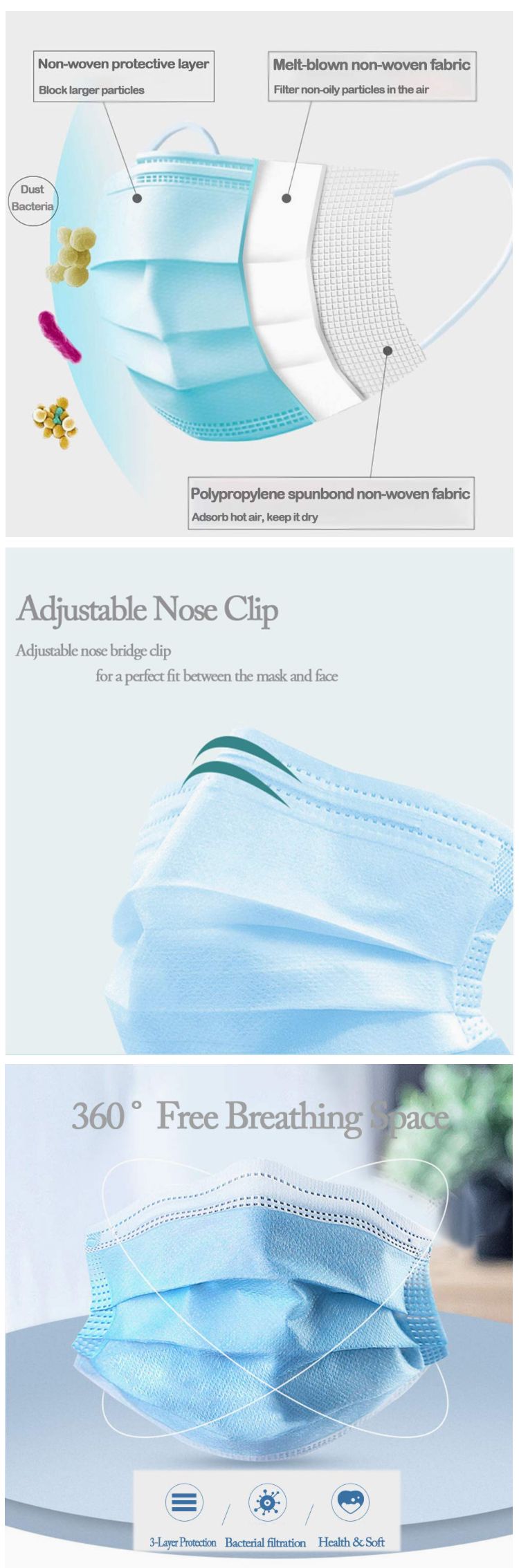 Disposable Non Medical Protective Non-Woven 3ply Facial Melt-Blown Earloop Face Mask