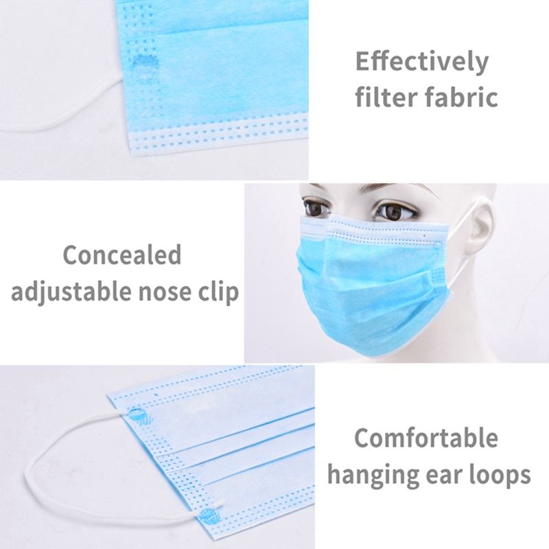 Disposable Non-Woven Face Masks 3 Layer Safely Mask