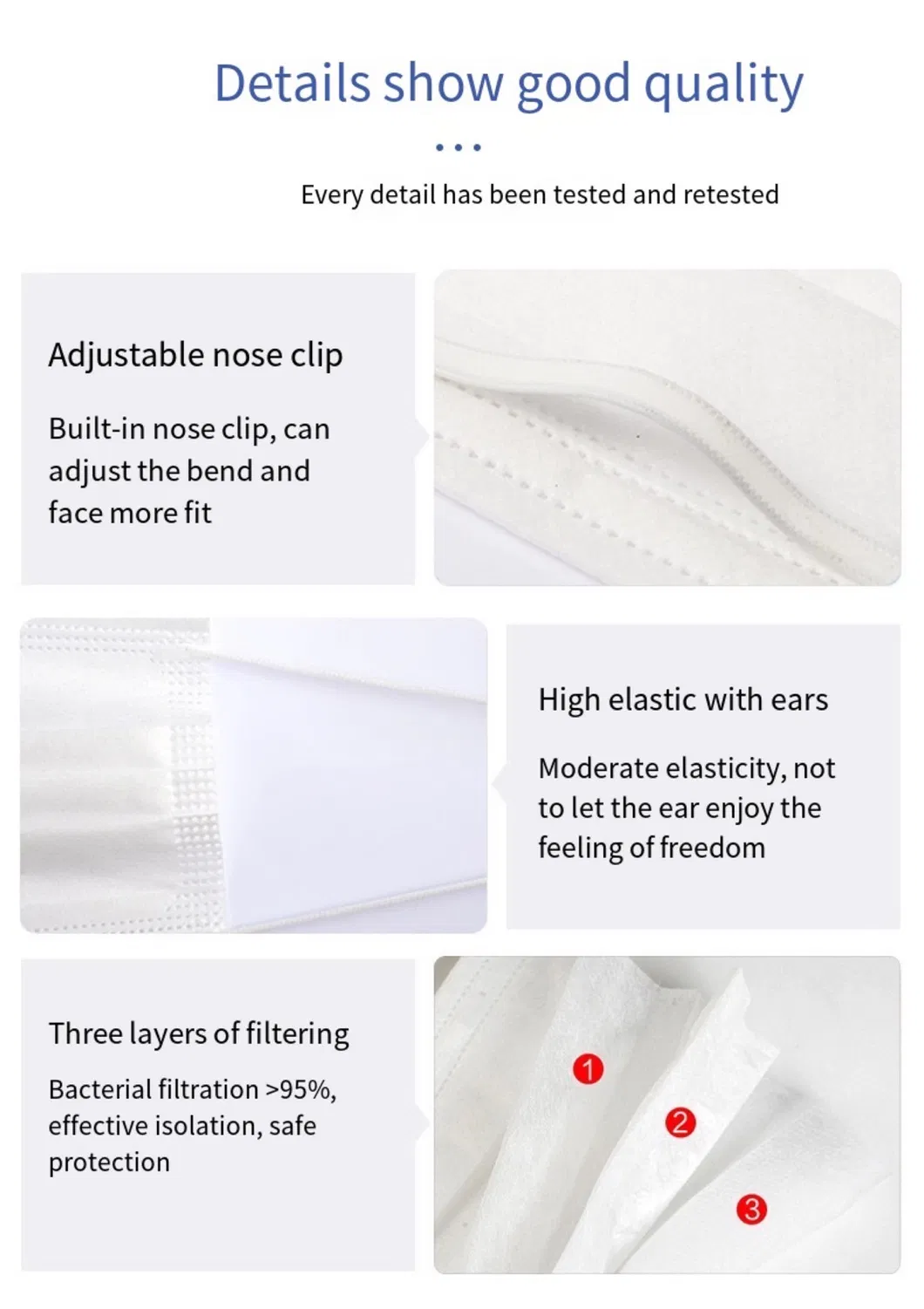 Disposable White Color Mask Breathable 3 Layer Civil Protection Face Mask
