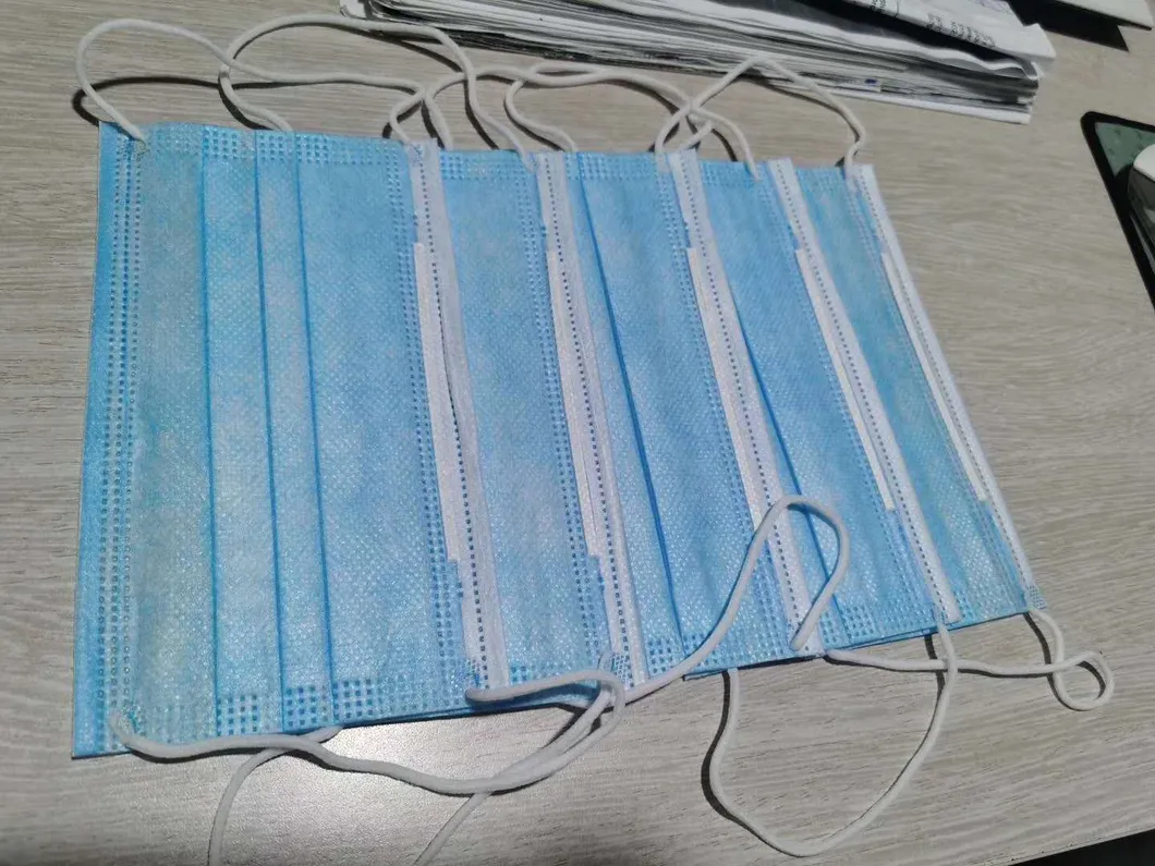 Disposable 3 Plys/3 Layers Non Woven/Melt Blown/Spunbond Fabric Breathing Protection Dust Anti Virus Ear Loop Flat Civil Blue/White Face Mask
