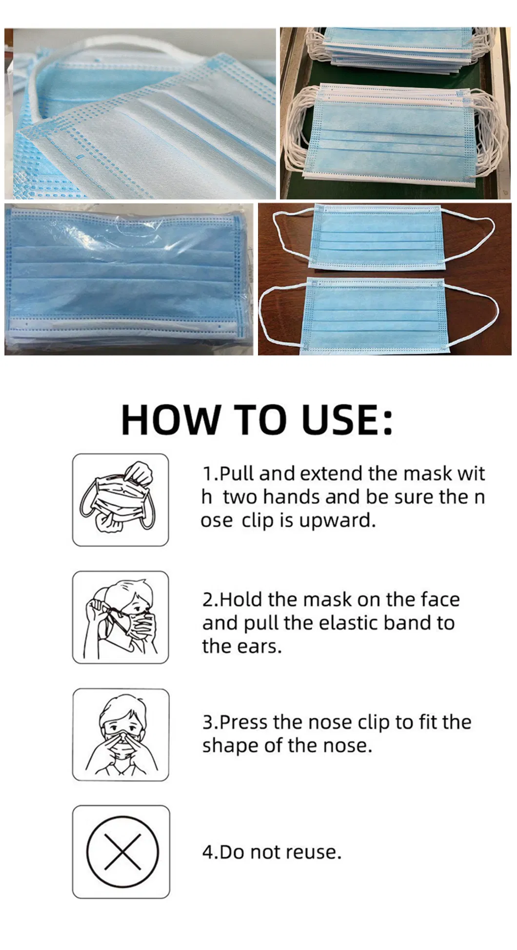 Face Mask Disposable Respirator Facial Masks 3 Ply Protective Non-Woven Fabric