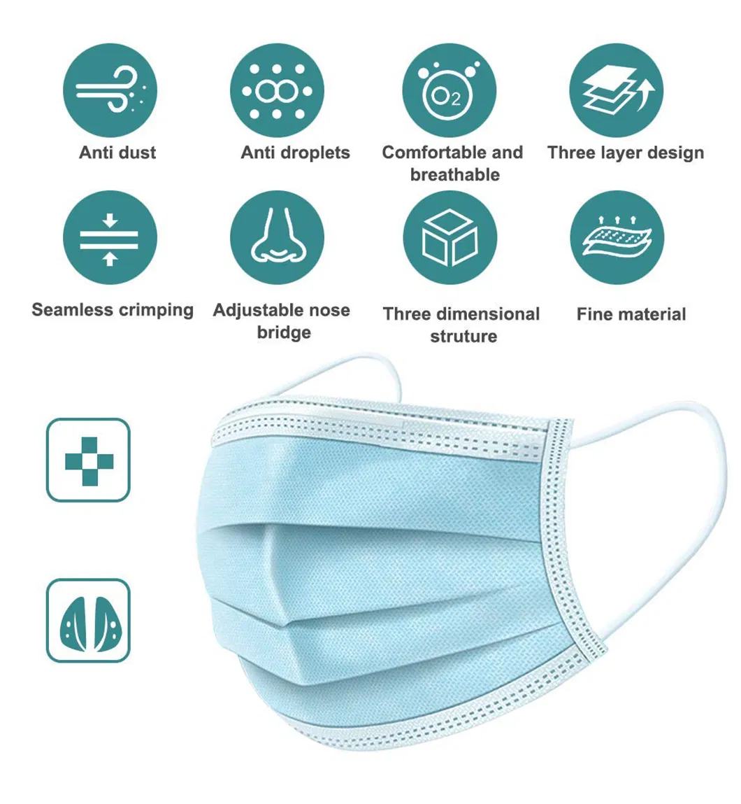 Face Mask Disposable Respirator Facial Masks 3 Ply Protective Non-Woven Fabric