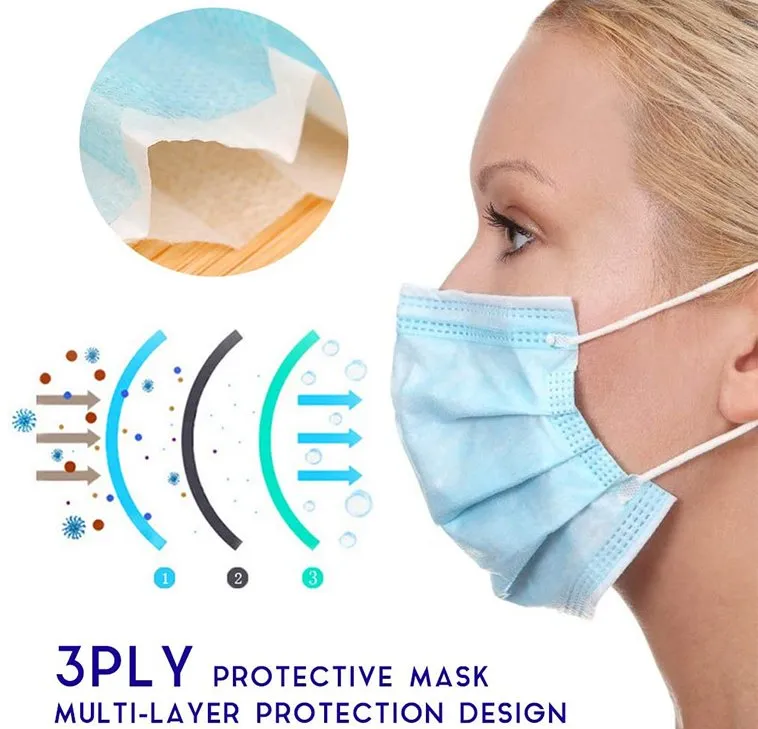 Factory Price Earloop Pleated 3 Ply Melt-Blown Protective Mask