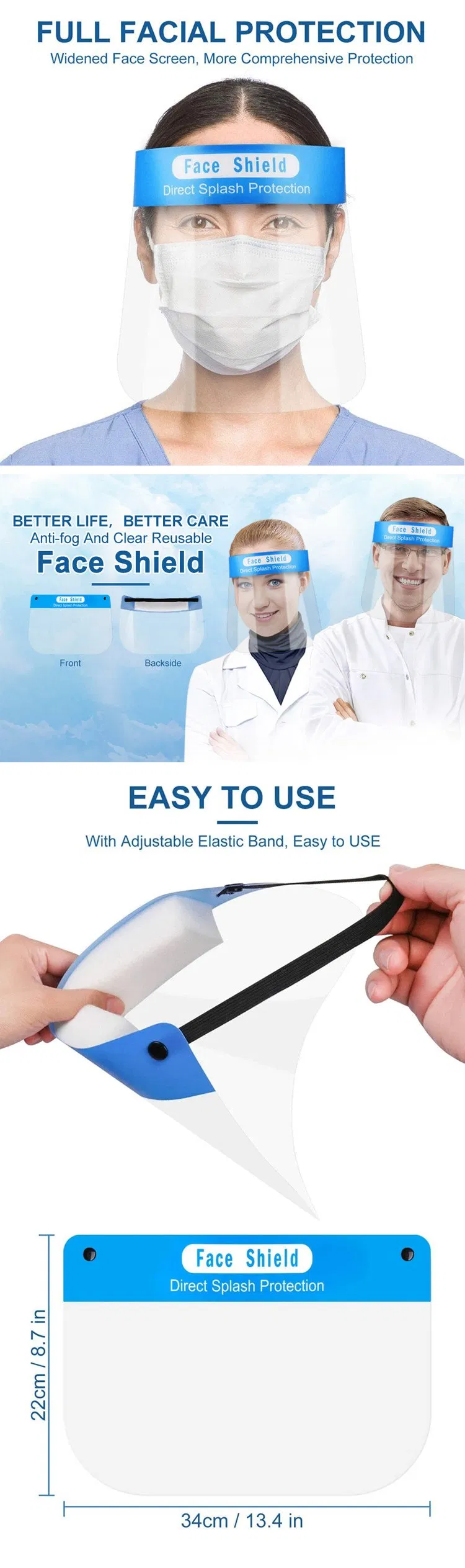 Full Transparent CE Anti Fog PET HD Plastic Clear Disposable Face Shield Protection Hat