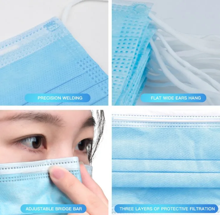 Hot Sale Disposable Non-Woven Face Masks, 3-Layer Meltblown Face Masks