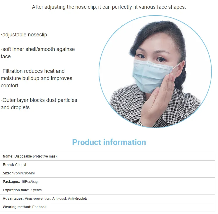 Hot Sales Factory Supplier 3ply Earloop  Disposable  Protective Face Mask