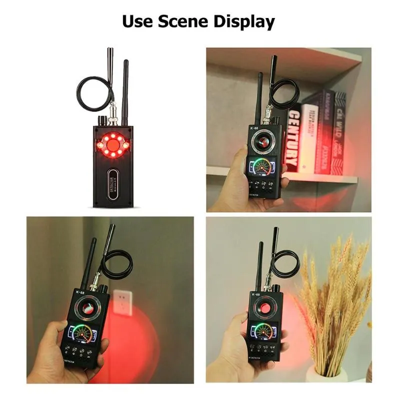 K68 Wireless Signal Detector RF Bug Finder Anti Candid Camera GPS Tracker Pin Hole Camera Detector Hotel Room Spy Bug Detector