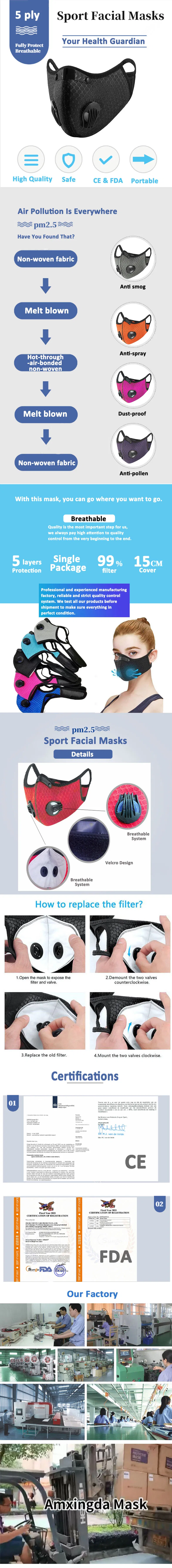 Manufacturer Custom Premium Breathable Fashion Unisex Anti Smog Anti-Dust Cycling Fabric Bike Sport Facemask with Air Filter