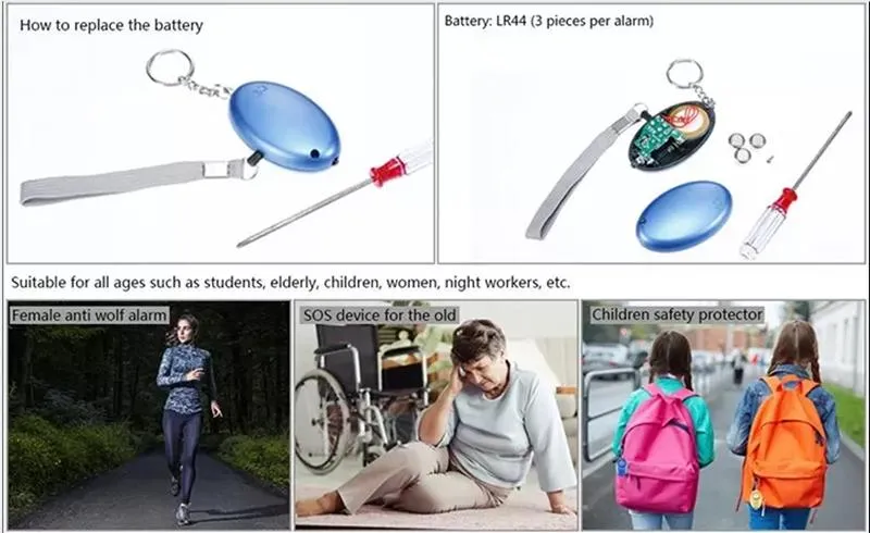 Smart Key Organizer Keychain Anti Attack Rape Emergency Converse Keychain 30~140dB ABS Plastic