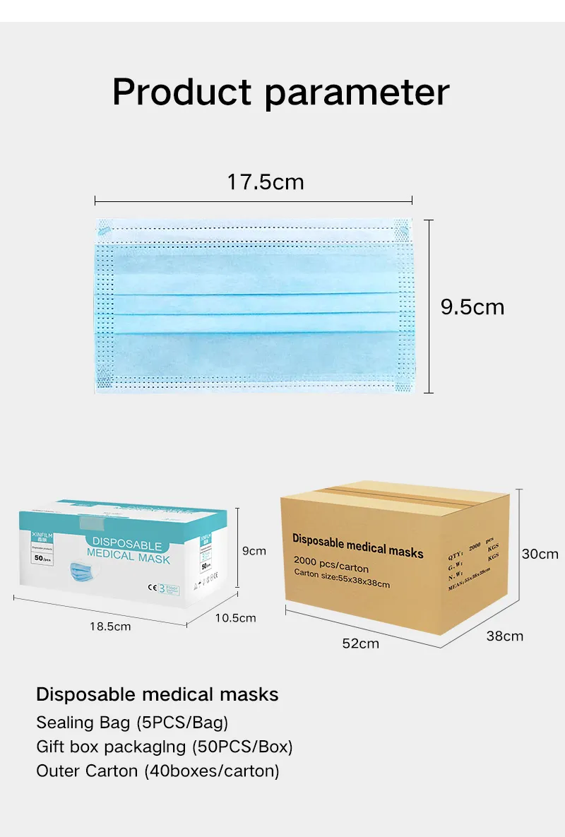 Three Layers of Collapsible Facial Respirator Anti Dust/Virus Nonwoven Fabric Disposable Mask