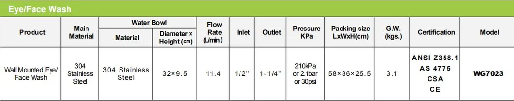 Wall Mounted Eye/Face Wash for Wall Mounting (WG7023)