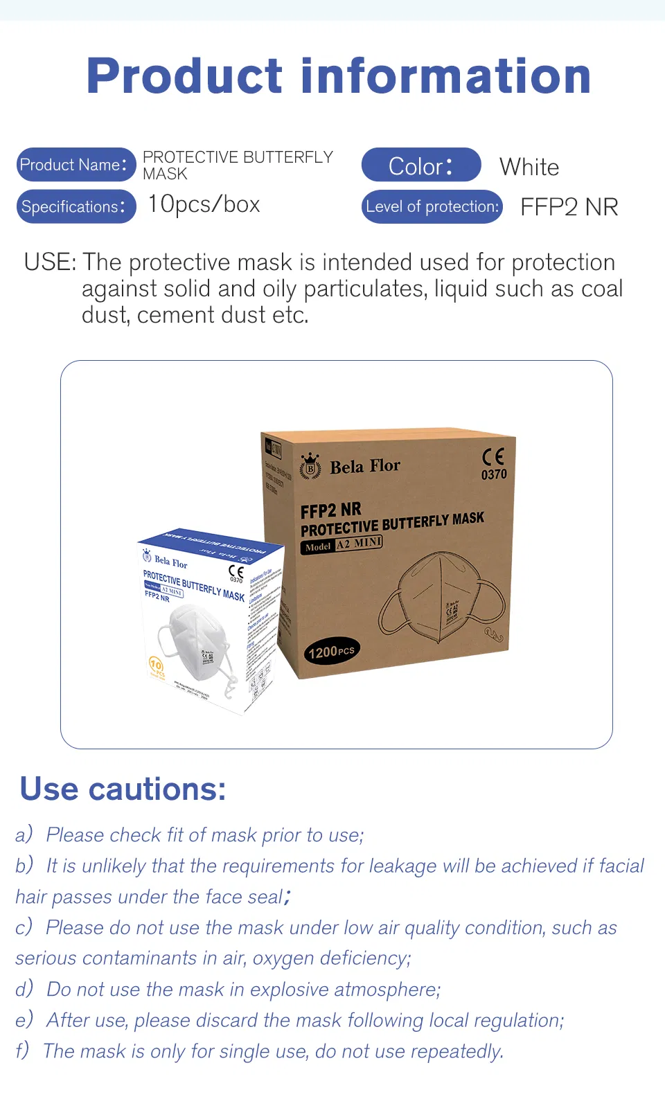 White List Factory FFP2 for Kids Unvalved Disposable Respiratory Fold Mask CE 0370 ISO 9001 ISO 13485