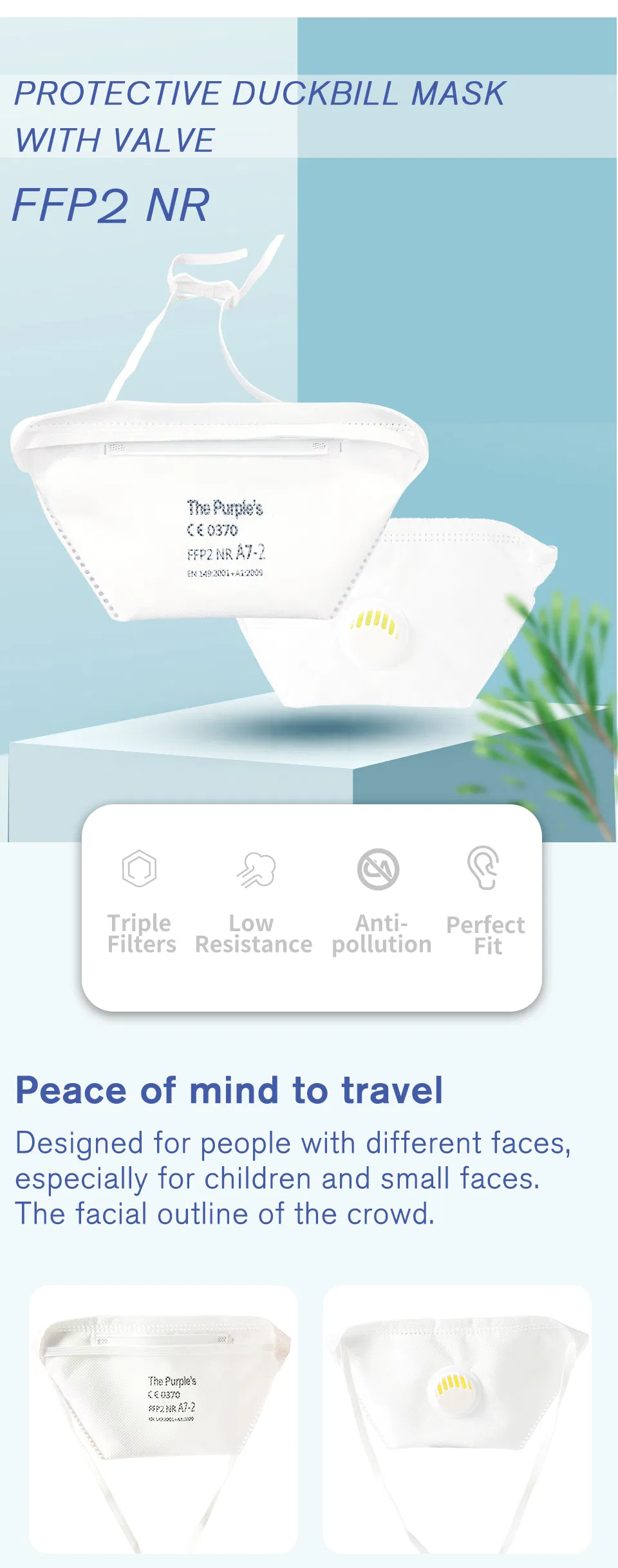 White List Factory FFP2 Valved Respirator Disposable Duckbill-Shape Mask CE ISO 9001 ISO 13485