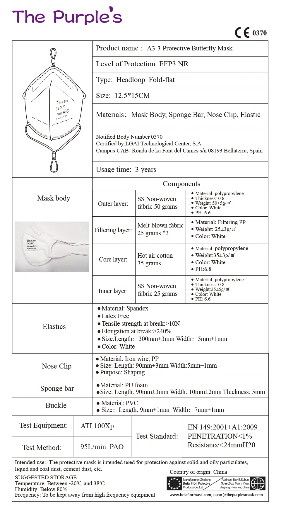 White List Factory FFP3 Unvalved Respirator Disposable Protective Butterfly Face Mask CE ISO 9001 ISO 13485