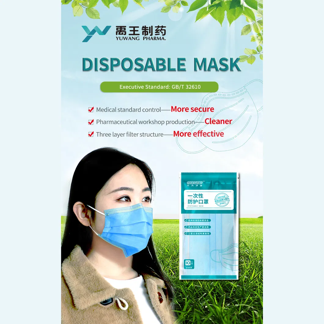 Disposable Surgical Isolation/3ply Dust Paper Non Woven Disposable Face Mask with Earloops/Tie on