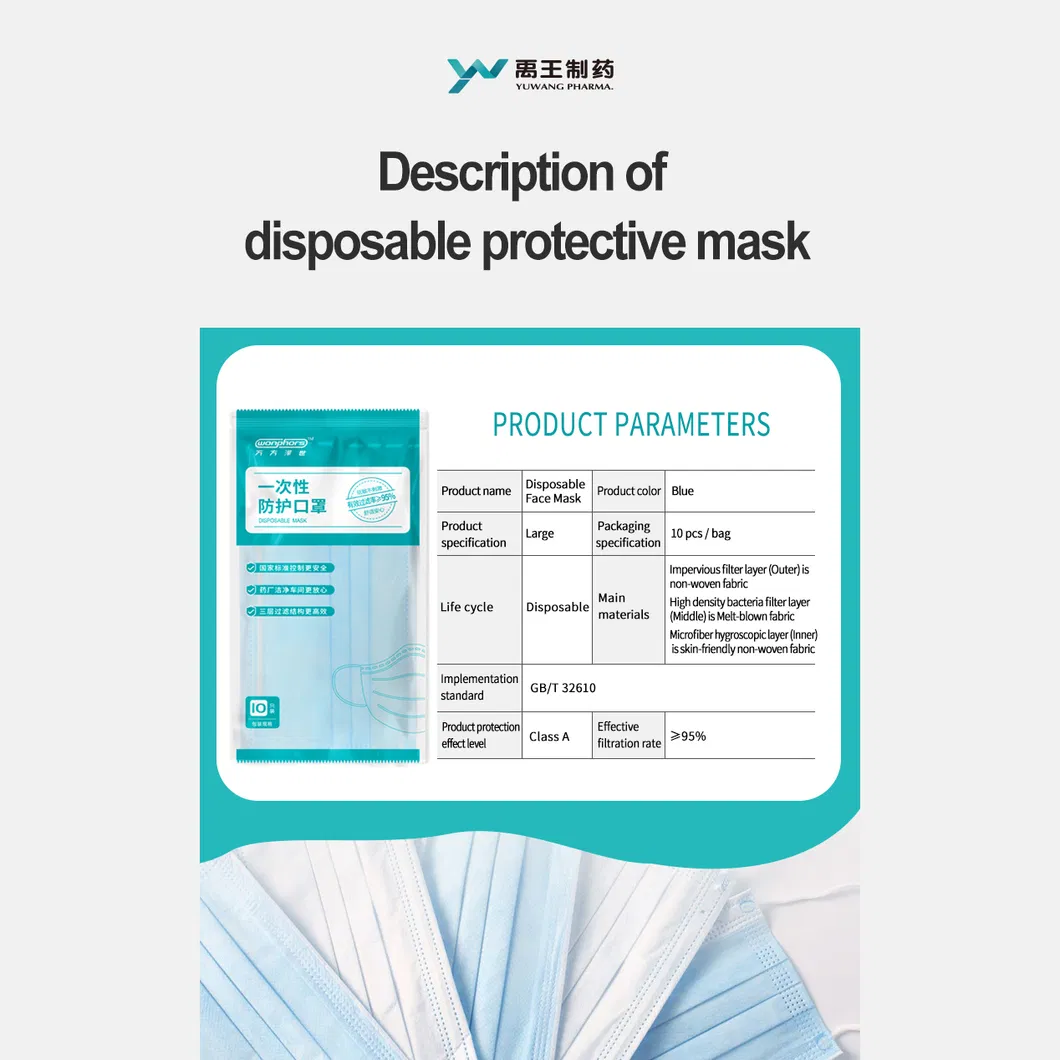 Disposable Surgical Isolation/3ply Dust Paper Non Woven Disposable Face Mask with Earloops/Tie on