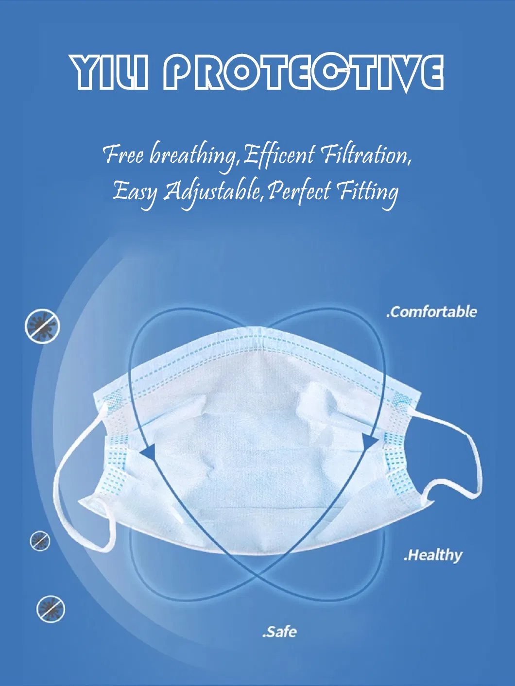 Wholesale Disposable Protective Nonwoven 3-Ply Facial Face Mask